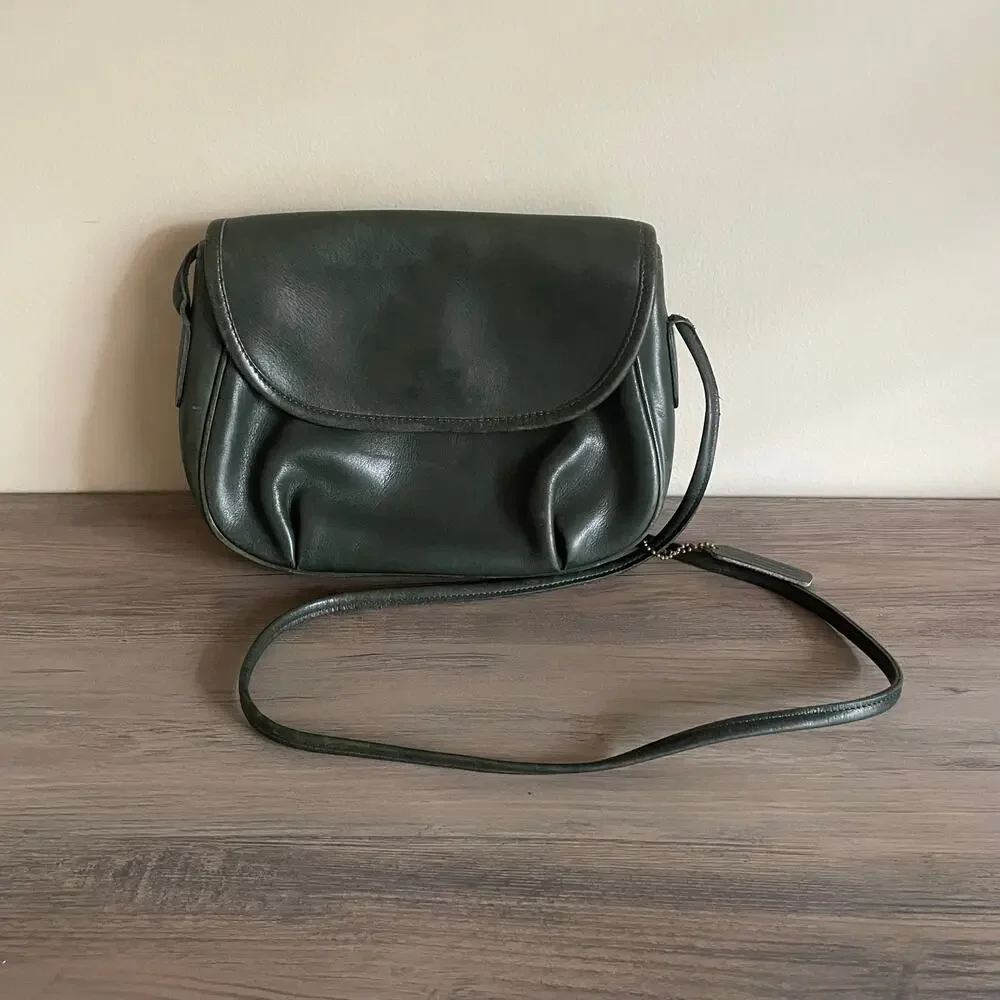 Vintage Coach USA Forest Green Leather Flap Crossbody Bag Legacy Style 120